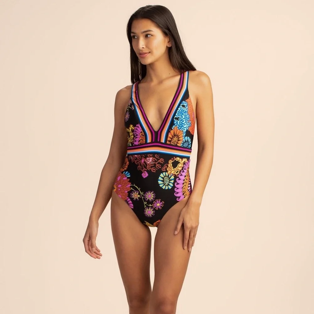 Trina Turk Electric Reef Tunic Cover Up & One Piece Bathing Suit Matching Set